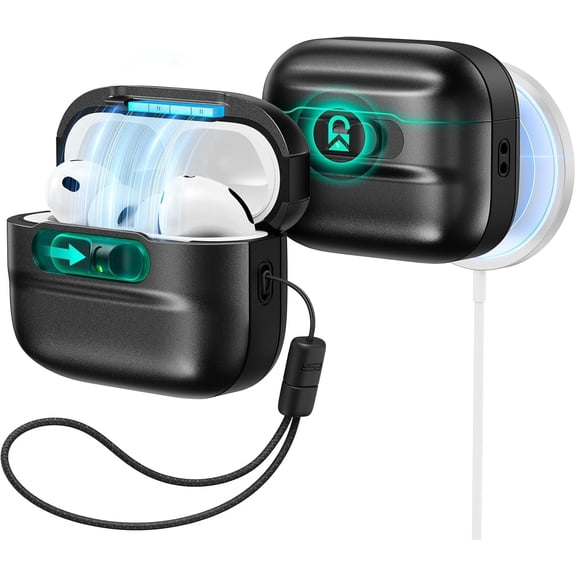 ESR Case Compatible with AirPods Pro 3 (2025, USB-C), Magnetic Lid Lock & Drop Protection, with Lanyard, Black