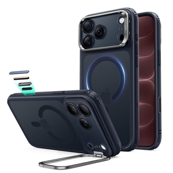 ESR Magnetic Phone Case with Stash Stand Compatible with iPhone 18 Pro, Anti-Yellowing, 3X Military-Grade Drop Protection & Resists Scratches, Frosted Blue