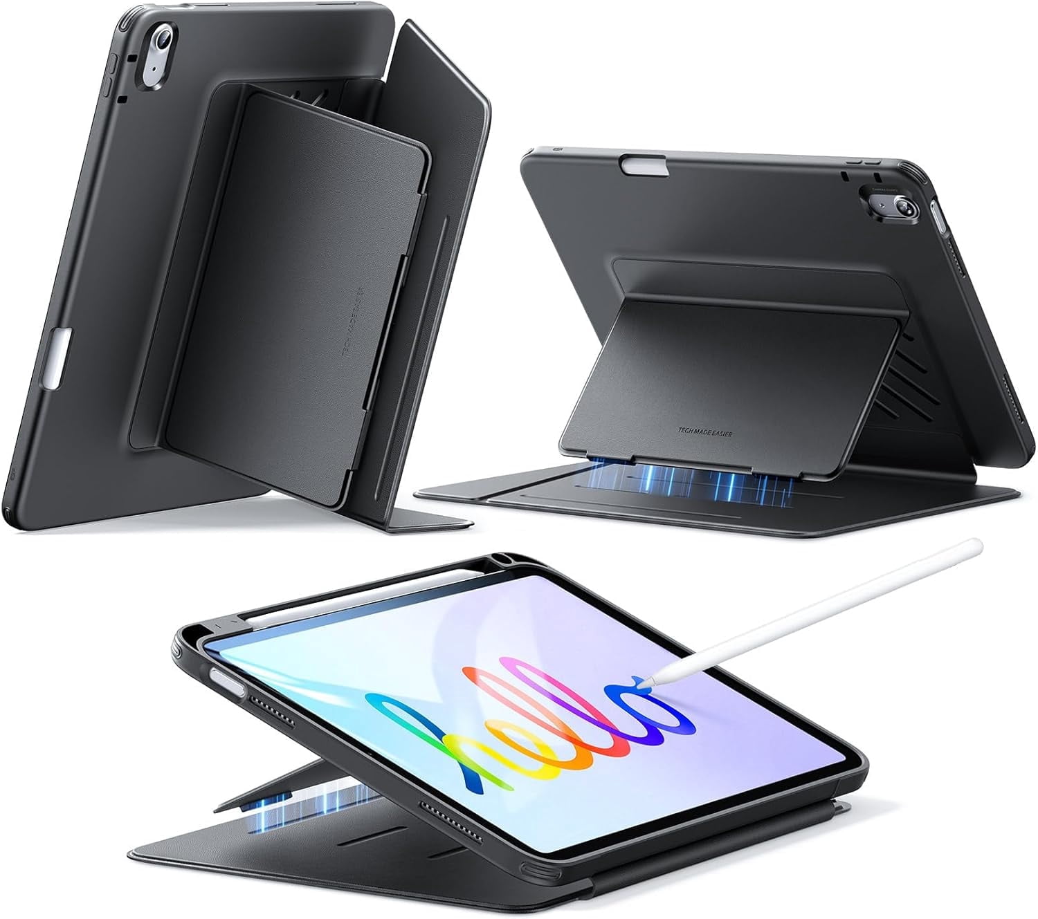 ESR Flip Stand Case Compatible with iPad A16 Case, iPad 11th/10th Gen (2025/2022), Multi‑Angle Vertical & Landscape Stand with Pencil Holder, Ultra‑Stable Protection, Black