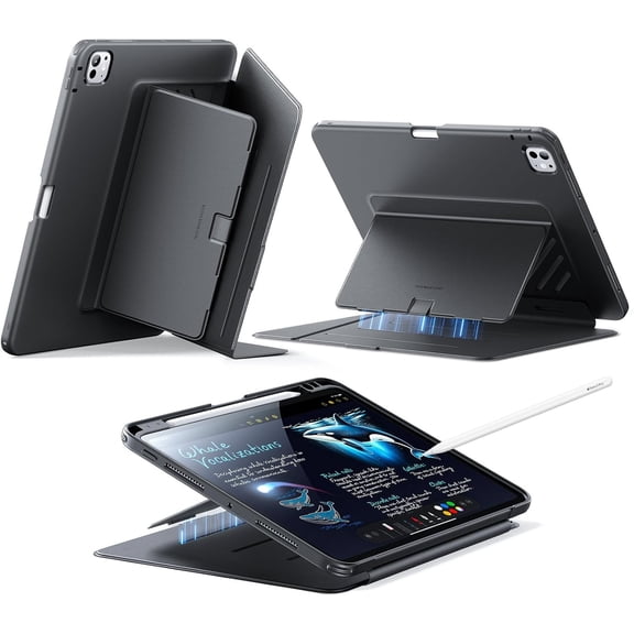 ESR Flip Stand Case Compatible with iPad Pro 11 Inch Case (M5/M4) 2025/2024, Multi‑Angle Vertical & Landscape Stand with Pencil Holder, Ultra‑Stable Protection, Black