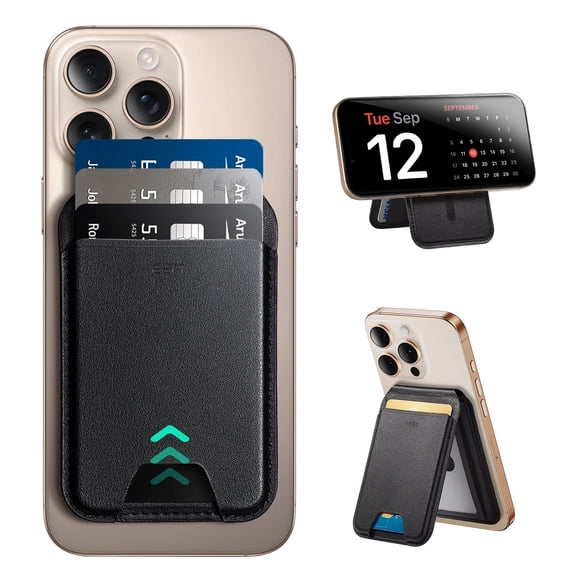 ESR MagSafe Wallet RFID-Blocking Holder with Adjustable Stand for iPhone 12-17 Series & Select Samsung - Black