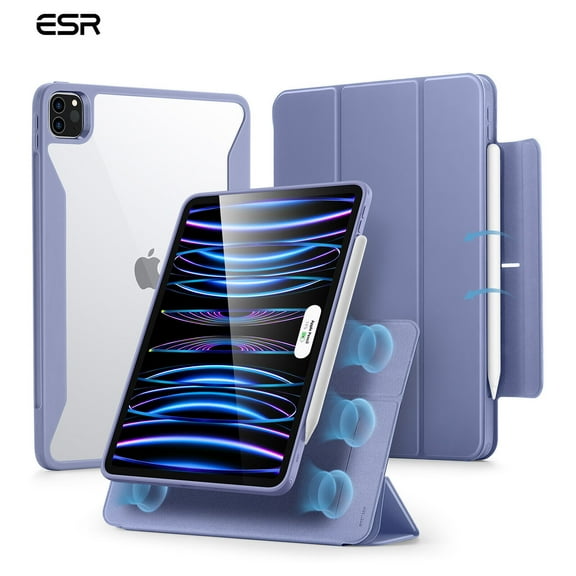 ESR Hybrid Case Compatible with iPad Pro 11 Inch (2022/2021), iPad Pro 11 Case with Pencil Holder, Detachable Magnetic Cover, Vertical Stand, Rebound 360 Series, Purple