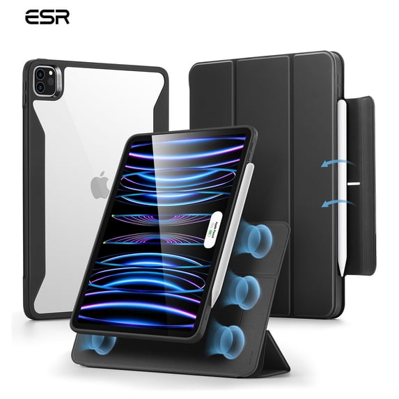 ESR Hybrid Case Compatible with iPad Pro 11 Inch (2022/2021), iPad Pro 11 Case with Pencil Holder, Detachable Magnetic Cover, Vertical Stand, Rebound 360 Series, Black