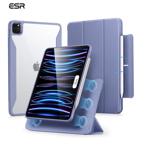 ESR Hybrid Case Compatible with iPad Pro 11 Inch (2022/2021), iPad Pro 11 Case with Pencil Holder, Detachable Magnetic Cover, Vertical Stand, Rebound 360 Series, Purple