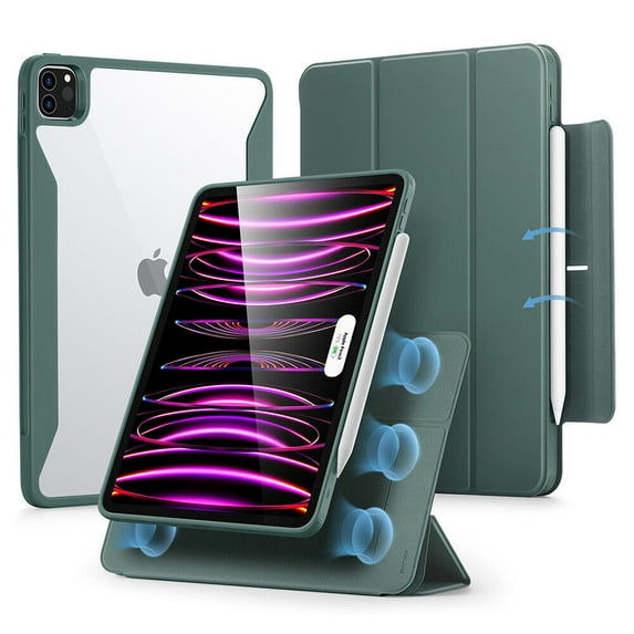 ESR Hybrid Case Compatible with iPad Pro 12.9 Inch (2022/2021), iPad Pro 12.9 Case with Pencil Holder, Detachable Magnetic Cover, Vertical Stand, Rebound 360 Series, Green