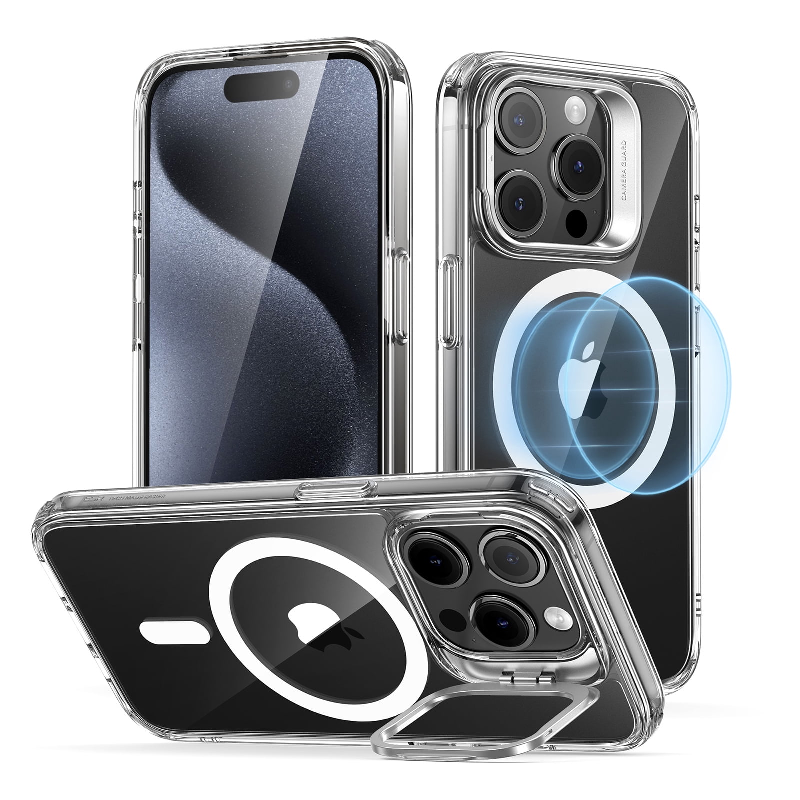 ESR Kickstand Case with HaloLock Compatible with iPhone 15 Pro Max Case, with adjustable Camera Guard, Compatible with MagSafe, Ultra-high Hardness Protection, Clear