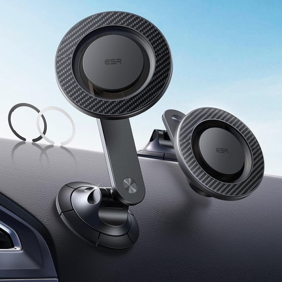 ESR for MagSafe Car Mount Upgraded Dashboard Magnetic Phone Holder Car 360 Rotation Mount iPhone 17/16/16e/15/14/13/12 S25 Pixel 10 Strong Magnets(with 2 Metal Rings)
