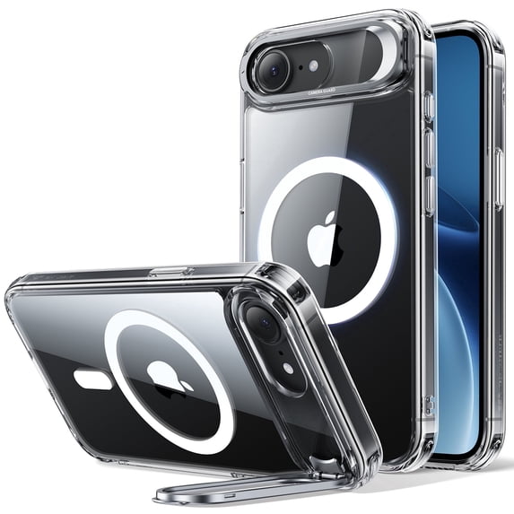 ESR Magnetic Case Compatible with iPhone 17e/16e with Built-in Stash Stand, Military-Grade Drop Protection, MagSafe Compatible & Scratch-Resistant Back Cove, Clear