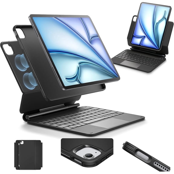 ESR Magnetic Keyboard Case for iPad Air 11" (M3/M2, 2024/2025) & iPad Pro 11/Air 5th/4th Gen, Easy‑Set Stand with Portrait & Raised Modes, Removable Protective Cover, Black