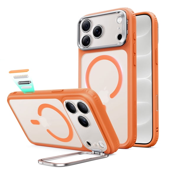 ESR Magnetic Phone Case with Stash Stand Compatible with iPhone 18 Pro Max/17 Pro Max, Anti-Yellowing, 3X Military-Grade Drop Protection & Resists Scratches, Frosted Orange