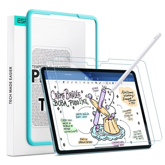 ESR 2-Pack Paper-Feel Screen Protector Compatible with iPad Air 11 Inch M4/M3/M2 (2026-2024), 9H Tempered Glass Matte Anti-Glare with Alignment Frame, Write & Draw Like on Paper