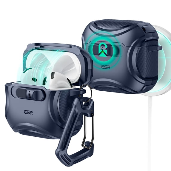 ESR Protection Case Compatible with AirPods 4 Generation (2024) (USB-C), Drop-Proof Lock & Easy Open, Cyber Series, Blue