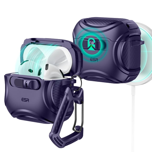 ESR Protection Case Compatible with AirPods Pro 3 Case (2025), Drop-Proof Lock & Easy Open, Cyber Series, Purple