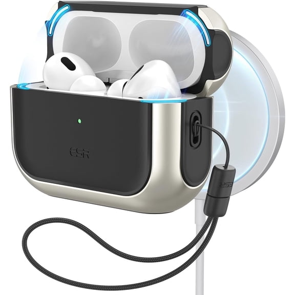 ESR Protective Case Compatible with AirPods Pro 2nd/1st Gen (2023/2022/2019), Full Drop Protection Cover with Lanyard & MagSafe Compatible, Titanium