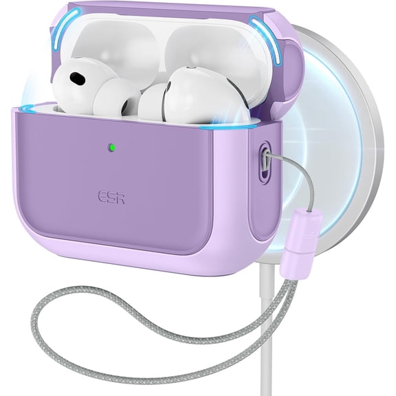 ESR Protective Case for AirPods Pro 3 (2025) - Full Drop Protection Cover with Lanyard & MagSafe | Compatible with AirPods Pro 3rd Generation Charging Case | Purple