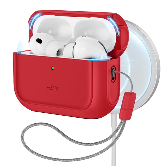 ESR Protective Case for AirPods Pro 3 (2025) - Full Drop Protection Cover with Lanyard & MagSafe | Compatible with AirPods Pro 3rd Generation Charging Case | Red