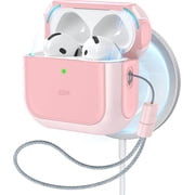 ESR Protective Case Compatible with AirPods 4th Generation Case 2024 USB-C, Full Drop Protection Cover with Lanyard, Magnetic Lid Lock, Pink