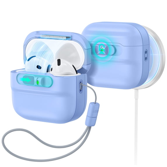 ESR Protective Case with Lanyard Compatible with AirPods 4 (2024, USB-C), Magnetic Lid Lock & Drop Protection, Pulse Series, Light Blue