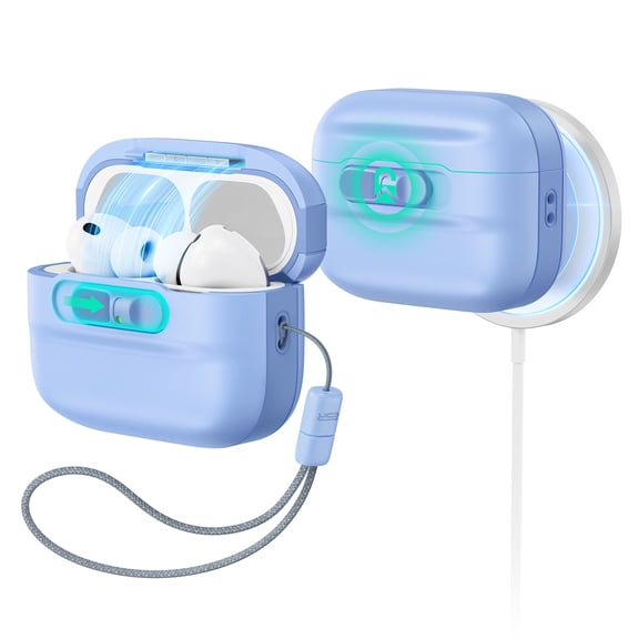 ESR Protective Case with Lanyard Compatible with AirPods Pro 3 (2025, USB-C), Magnetic Lid Lock & Drop Protection, Light Blue