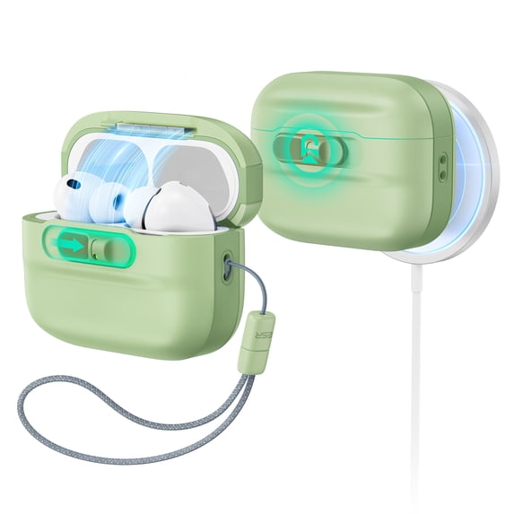 ESR Protective Case with Lanyard Compatible with AirPods Pro 3 (2025, USB-C), Magnetic Lid Lock & Drop Protection, Light Green