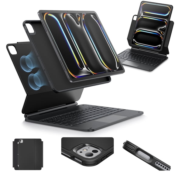 ESR Rebound 360 Keyboard Case for iPad Pro 13(2024/2025) | EasySet Magnetic Stand with Portrait & Raised Modes | Removable Protective Cover | Black
