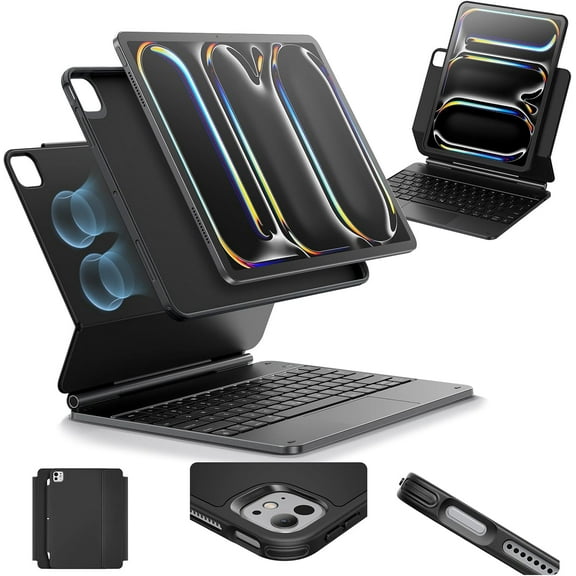 ESR Rebound 360 Keyboard Case for iPad Pro 13″(2024/2025) | Easy‑Set Magnetic Stand with Portrait & Raised Modes | Removable Protective Cover | Black