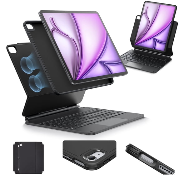 ESR Rebound 360 Keyboard Case for iPad Air 13" (M3/M2, 2024/2025) | Easy‑Set Magnetic Stand with Portrait & Landscape Modes | Multi‑Touch Trackpad & Removable Cover | Black