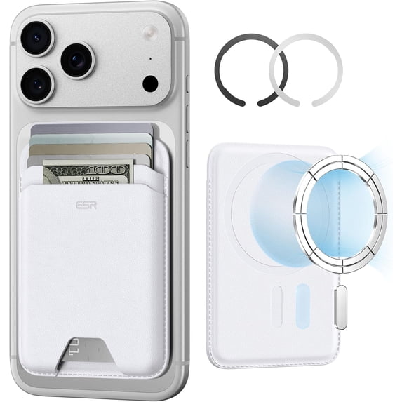 ESR Slim Magnetic Wallet Compatible with iPhone 12-17 Series & Select Samsung, 5-Card RFID-Blocking Holder with Magnetic Sticker, White