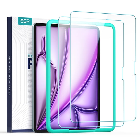 ESR Tempered Glass Screen Protector for iPad Air 13" M3/M2 (2024/2025) | Ultra‑Hard Protection with Alignment Frame | Anti‑Scratch & Bubble‑Free | Apple Pencil Compatible | 2‑Pack