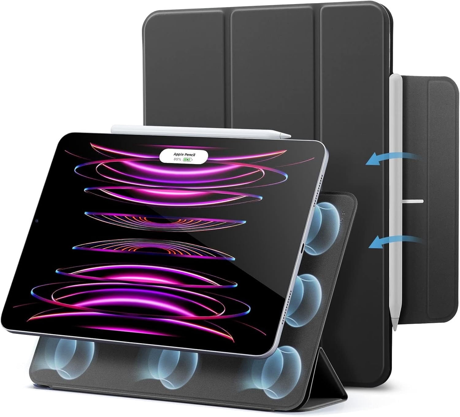 ESR Powerful Magnetic Case Compatible with iPad Pro 12.9 6th/5th/4th Gen, iPad Air 13 Inch Case M3/M2 (2025/2024), Trifold Stand with Auto Wake/Sleep, Supports Pencil Pro & USB-C, Black