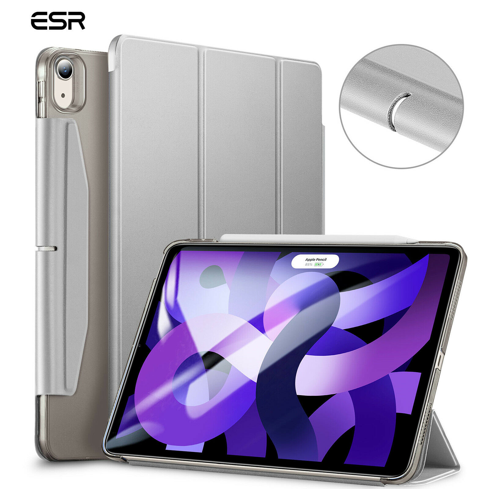 ESR Trifold Case for iPad Air 5, 2022 & iPad Air 4, 2020 (10.9 Inch) [Trifold Smart Case] [Auto Sleep/Wake Cover] [Stand Case with Clasp] Ascend Series - Gray - image 1 of 9
