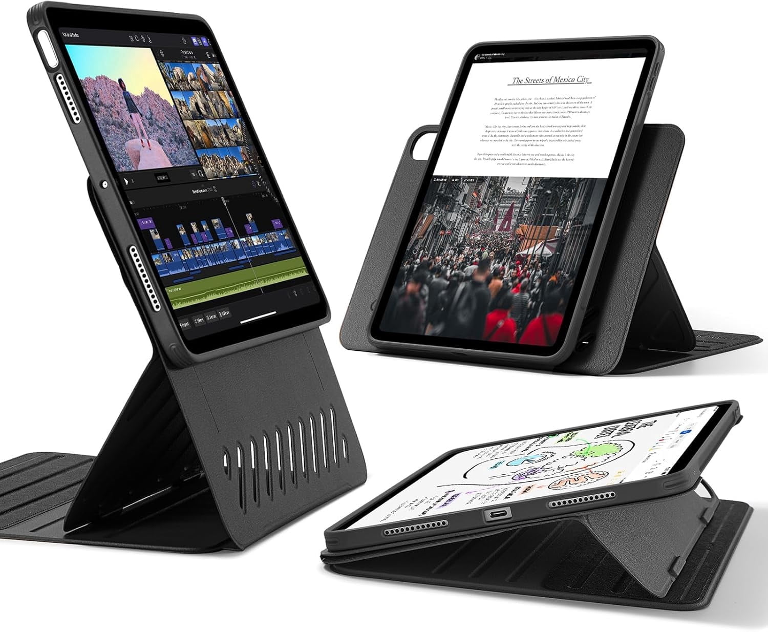 ESR Case Compatible with iPad Air 11 Inch M4/M3/M2 (2026-2024) & 5th/4th Gen 10.9 Inch (2022/2020), Removable Magnetic Cover with Adjustable Stand, 9 Angles & Raised Display View, Black
