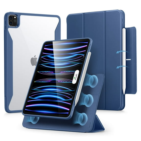 ESR for iPad Pro 11 Inch Case (2022/2021), iPad Pro 11 Case 4th/3rd Generation with Pencil Holder, Detachable Magnetic Cover, Vertical Stand, Auto Wake/Sleep, Rebound 360 Series, Blue