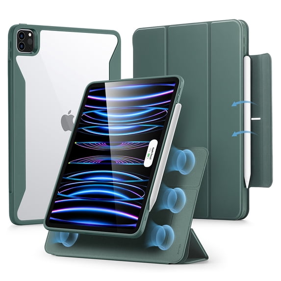 ESR for iPad Pro 11 Inch Case (2022/2021), iPad Pro 11 Case 4th/3rd Generation with Pencil Holder, Detachable Magnetic Cover, Vertical Stand, Auto Wake/Sleep, Rebound 360 Series, Green