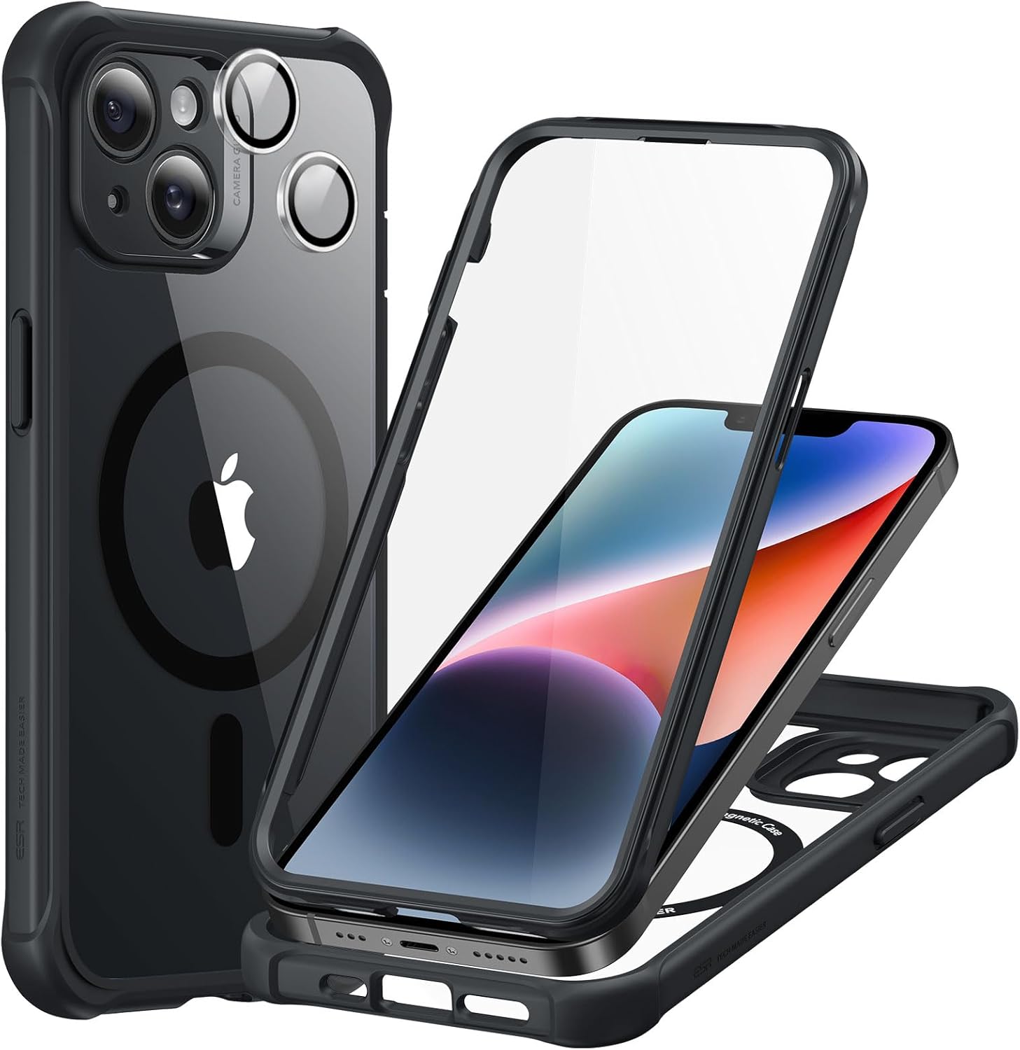 ESR for iPhone 14 Pro Max Case, Compatible with MagSafe, Full-Body Military-Grade Drop Proof Case Built-in 9H+ Tempered Glass Screen Protector, Clear Black