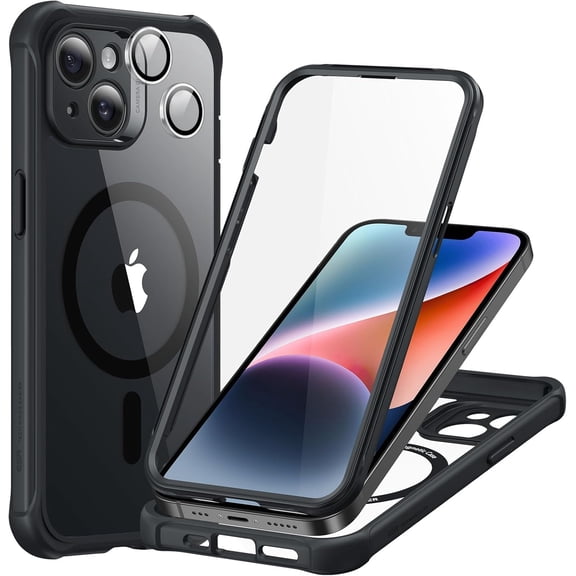 ESR for iPhone 14 Pro Max Case, Compatible with MagSafe, Full-Body Military-Grade Drop Proof Case Built-in 9H+ Tempered Glass Screen Protector, Clear Black