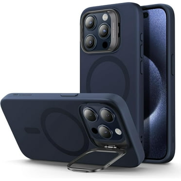 ESR iPhone 15 Pro Case, MagSafe Silicone Case with Stand, Military-Grade Protection, Built-in Camera Stash Stand, Dark Blue
