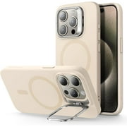 ESR iPhone 15 Pro Case, MagSafe Silicone Case with Stand, Military-Grade Protection, Built-in Camera Stash Stand, Light Tan
