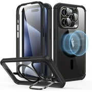 ESR iPhone 15 Pro Case with Stand MagSafe, Military-Grade Drop Proof with 9H+ Tempered Glass Screen Protector, Black