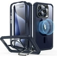 thumbnail image 1 of ESR iPhone 15 Pro Case with Stand MagSafe, Military-Grade Drop Proof with 9H+ Tempered Glass Screen Protector, Dark Blue, 1 of 8