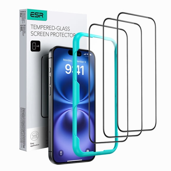 ESR Screen Protector Compatible with iPhone 16/15, 9H Hardness & Military Grade Shatterproof, Full Coverage Tempered Glass Film with Easy Installation Tool, HD Clear, Scratch Resistant, 3 Pack