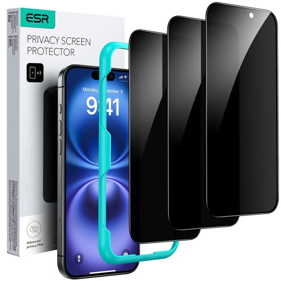 ESR Privacy Screen Protector Compatible with iPhone 16 Plus/15 Plus, Anti-spy Tempered-Glass Privacy Screen Protector with Easy Installation Tool, 3 Pack