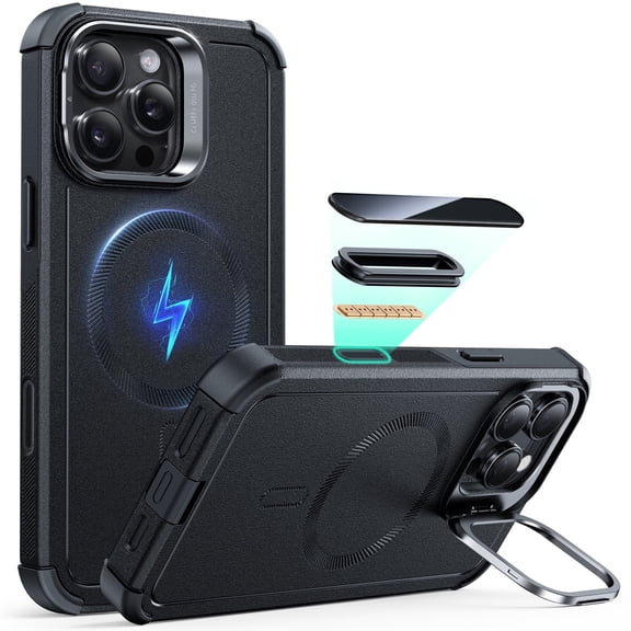 ESR Case with Stash Stand Compatible with iPhone 16 Pro Max, 7X Military-Grade Drop Protection & Camera Control, MagSafe Compatible Shock-Absorbing, Black
