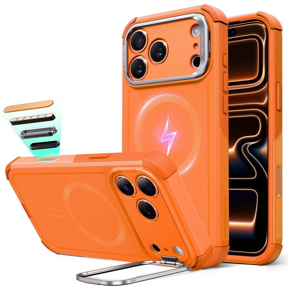 ESR Case with Stash Stand Compatible with iPhone 17 Pro, 7X Military-Grade Drop Protection & Camera Control, MagSafe Compatible Shock-Absorbing, Orange