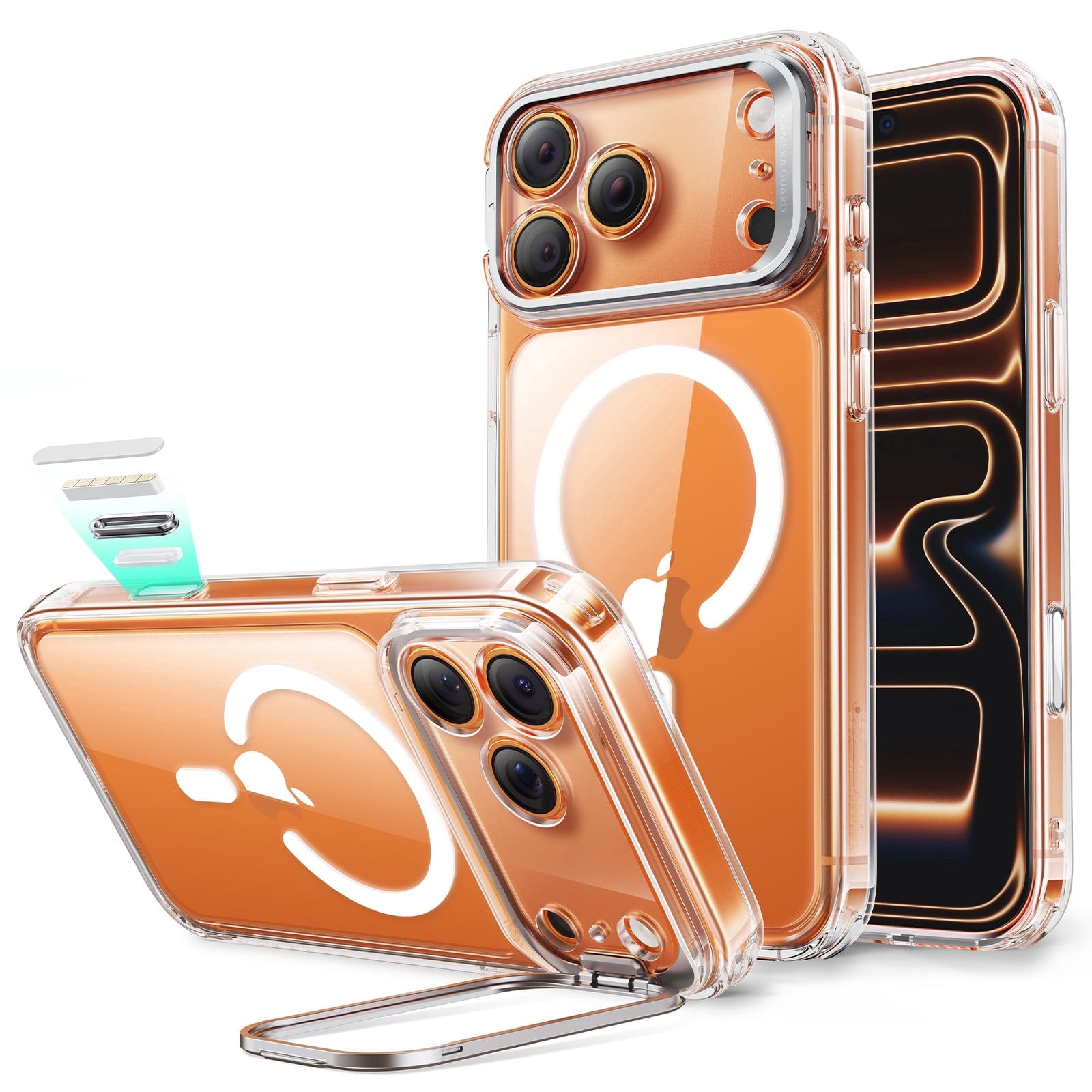 ESR Magnetic Case with Stash Stand Compatible with iPhone 17 Pro, Military-Grade Drop Protection & Camera Control Cover, MagSafe Compatible Scratch-Resistant, Clear