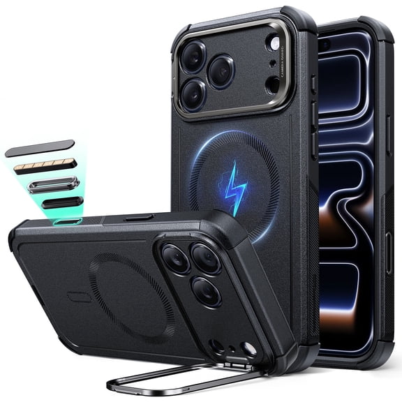 ESR Case with Stash Stand Compatible with iPhone 17 Pro Max, 7X Military-Grade Drop Protection & Camera Control, MagSafe Compatible Shock-Absorbing, Black