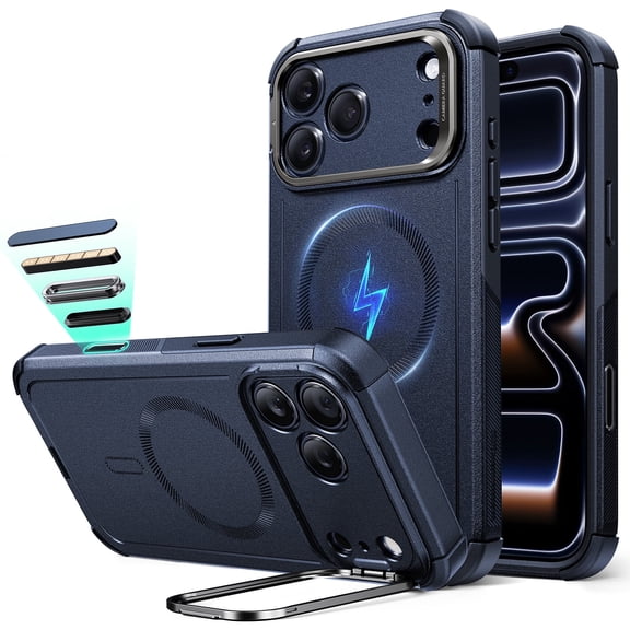ESR Case with Stash Stand Compatible with iPhone 17 Pro Max, 7X Military-Grade Drop Protection & Camera Control, MagSafe Compatible Shock-Absorbing, Navy Blue