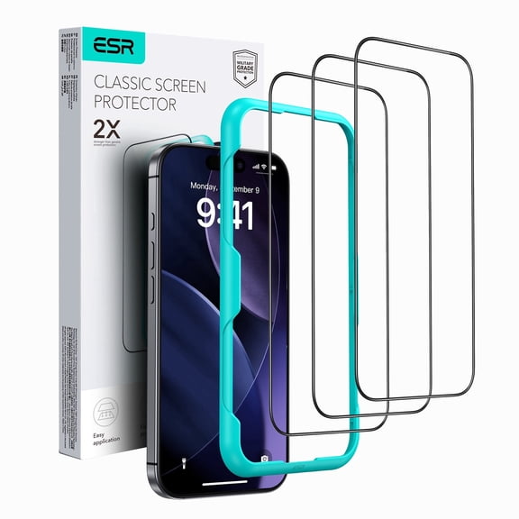 ESR Screen Protector Compatible with iPhone 17 Pro, 9H Hardness & Military Grade Shatterproof, Full Coverage Tempered Glass Film with Easy Installation Tool, HD Clear, Scratch Resistant, 3 Pack