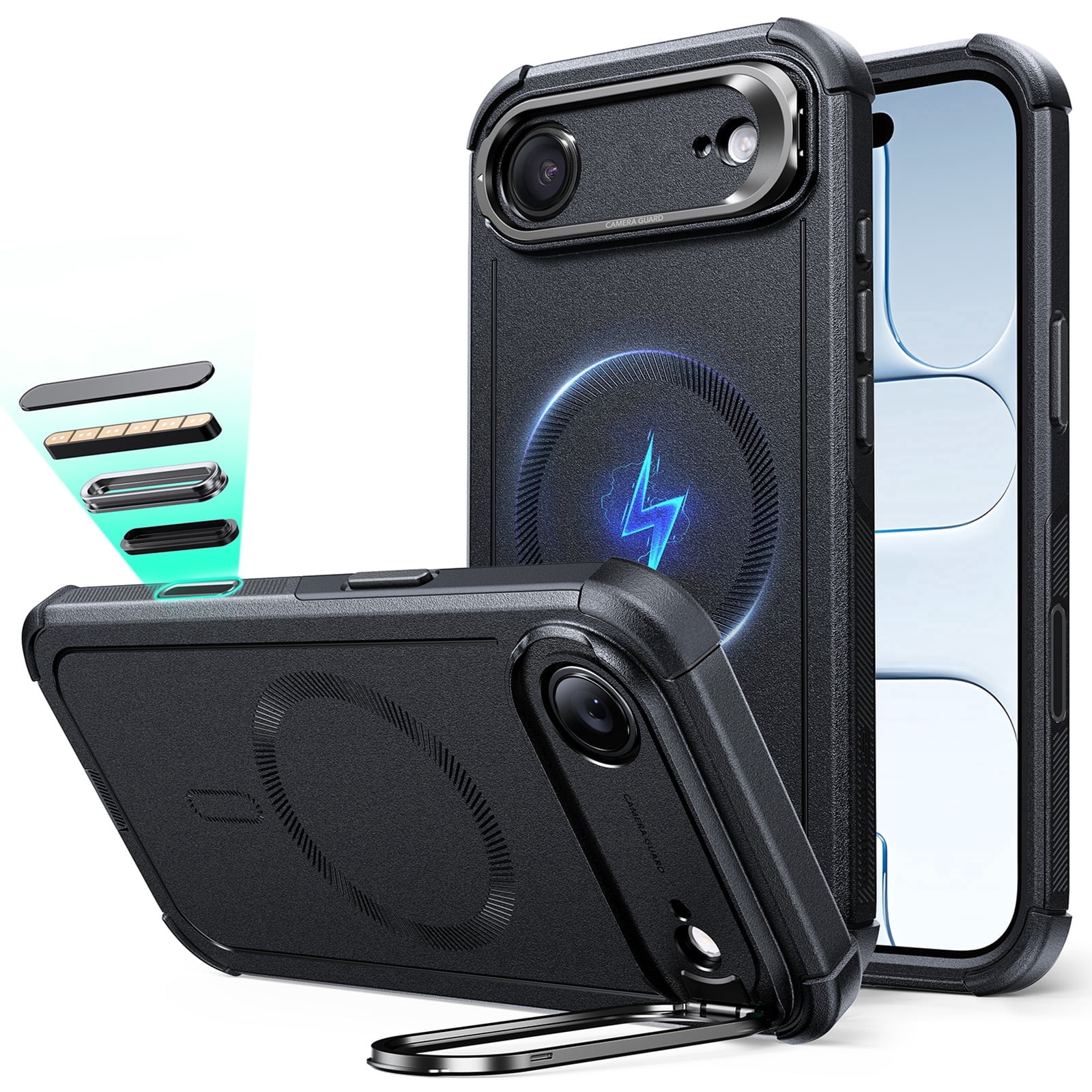 ESR Case with Stash Stand Compatible with iPhone Air, 7X Military-Grade Drop Protection & Camera Control, MagSafe Compatible Shock-Absorbing, Black