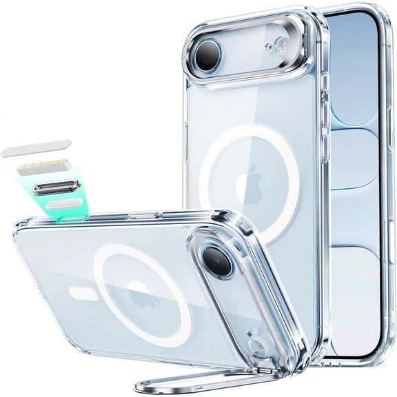 ESR Magnetic Case with Stash Stand Compatible with iPhone 17 Air, Military-Grade Drop Protection & Camera Control Cover, MagSafe Compatible Scratch-Resistant, Clear